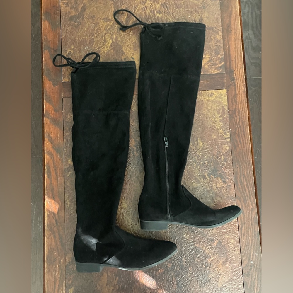 Black Side Zip Up Heeled Thigh High Boots
